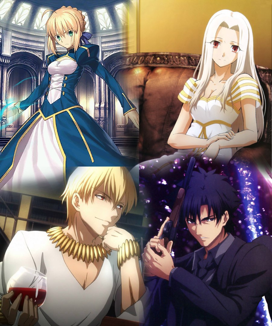 Fate/Zero, персонажи Айрисфиль, Сейбер, Гильгамеш, Кирицугу. 